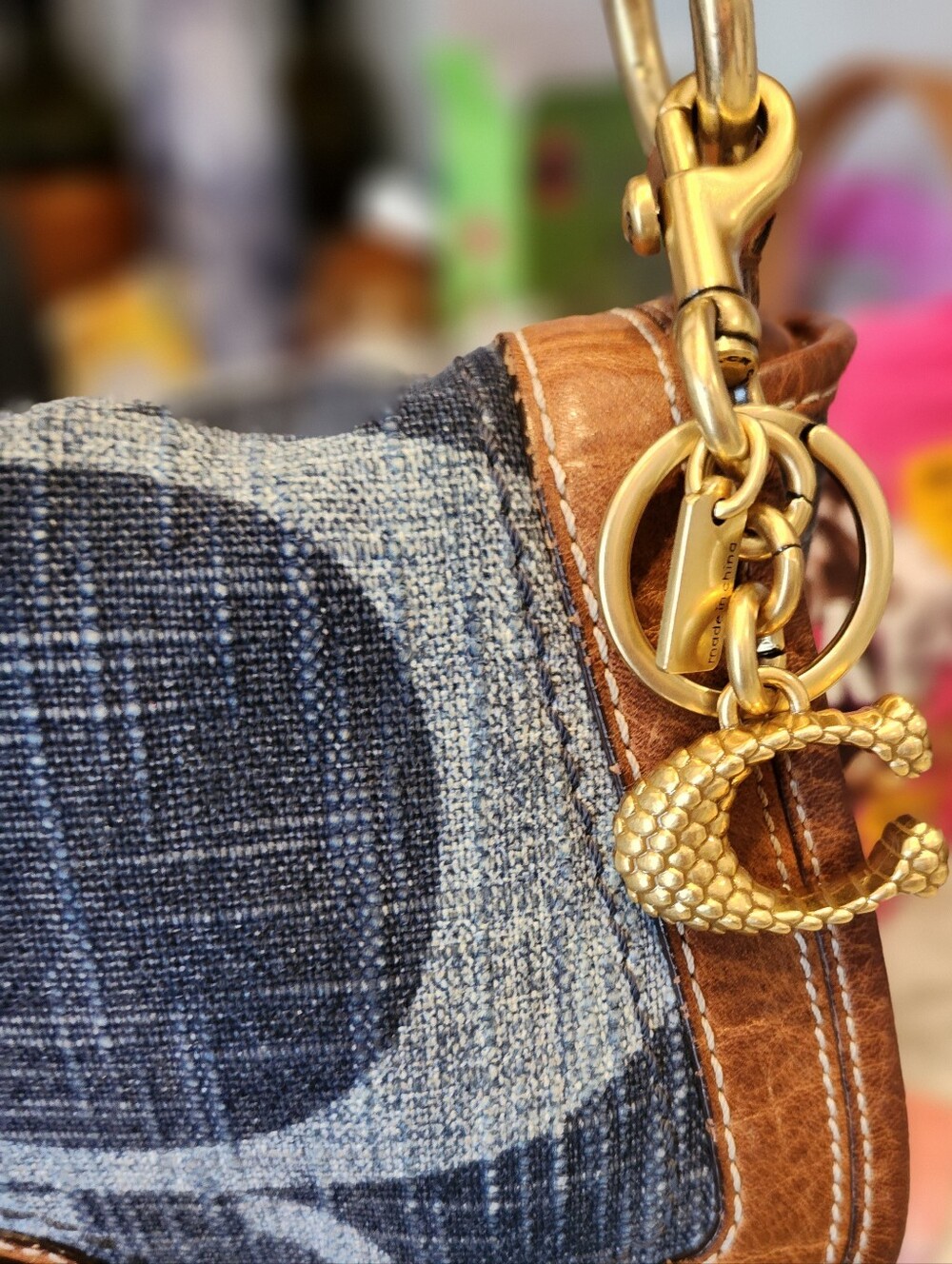 Coach Solid Signature C Bag Charm Keychain Key Fob CZ439 Brass Gold! - Picture 4 of 5